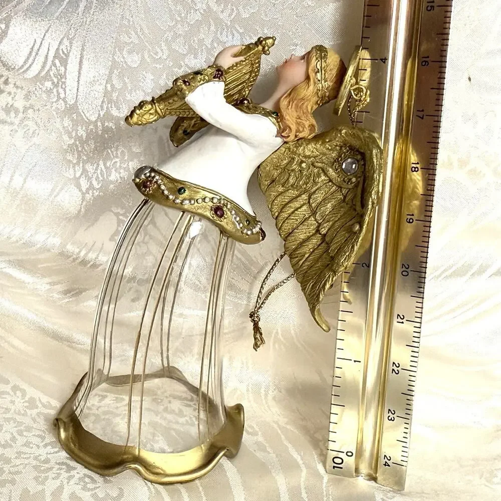 VTG Christmas Harp Angel Holiday Tree Ornament Clear Glass Flute Bell Skirt 4”